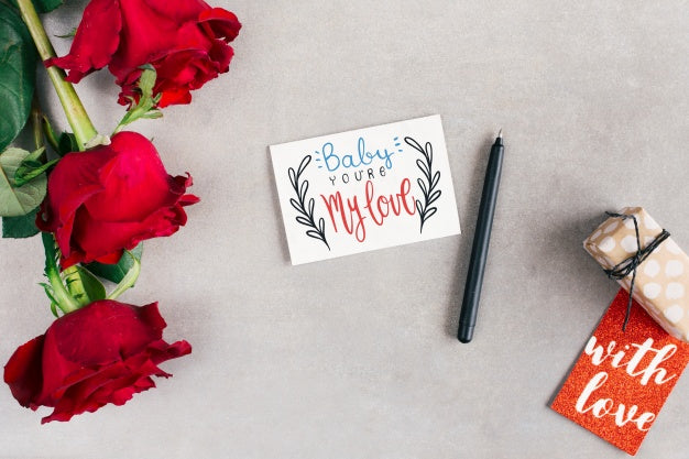 Free Top View Valentines Day Card Mockup Psd