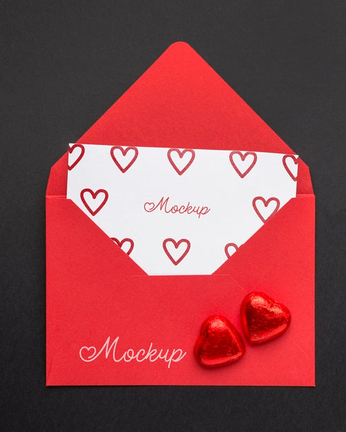 Free Top View Valentine'S Day Mock-Up Letter With Candies Psd