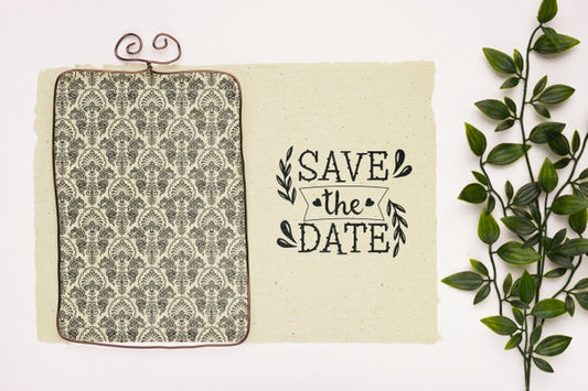 Free Top View Vintage Frame And Plant Save The Date Mock-Up Psd