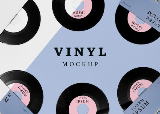 Free Top View Vinyl Records Mock-Up Assortment Psd