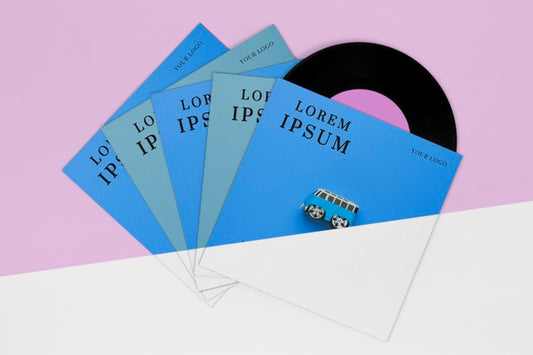 Free Top View Vinyl Records Mock-Up Composition Psd