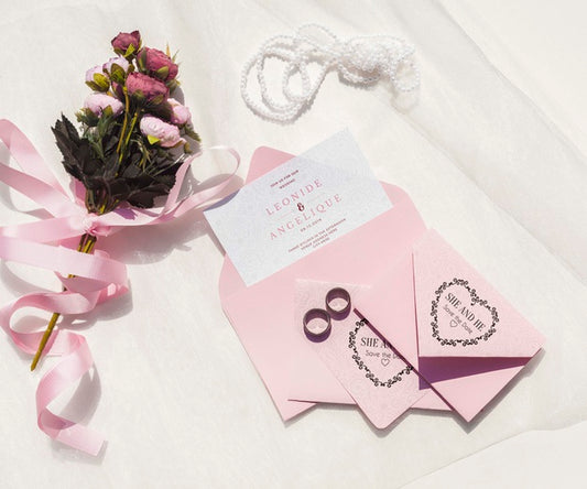 Free Top View Wedding Ideas With Envelopes And Flowers Psd