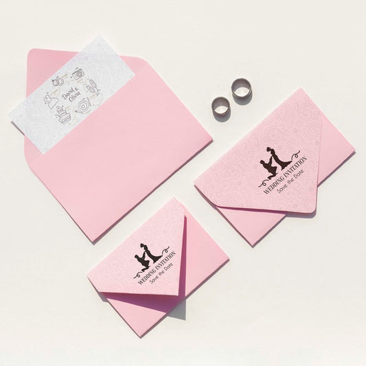 Free Top View Wedding Ideas With Various Envelope Sizes Psd