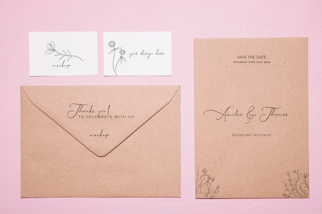 Free Top View Wedding Invitation Mock-Up Psd