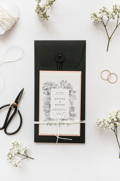 Free Top View Wedding Invitation With Mock-Up Psd