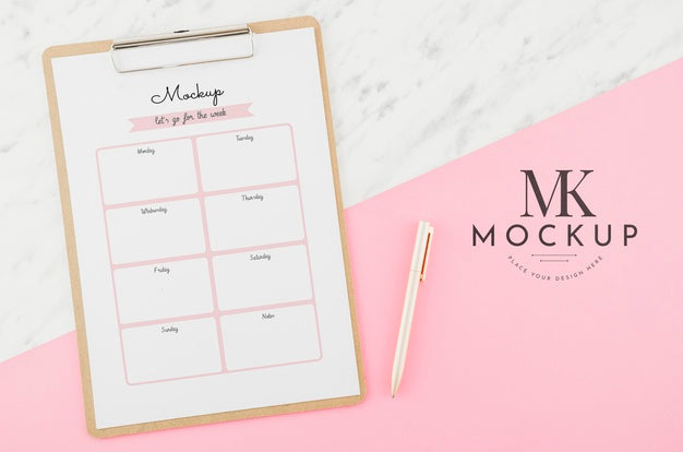Free Top View Weekly Planner With Mock-Up Psd