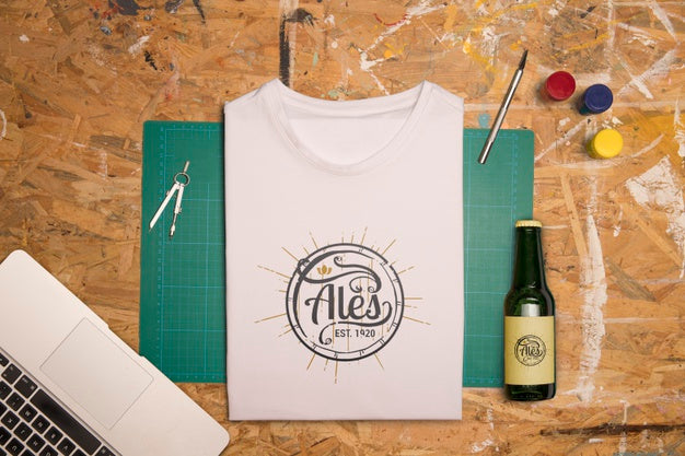 Free Top View White Folded T-Shirt And Beer Psd