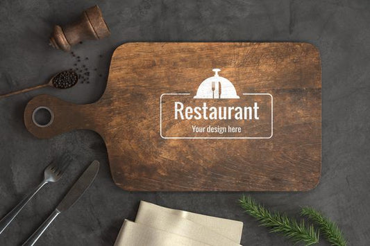 Free Top View Wooden Cutting Board With Mock-Up Psd