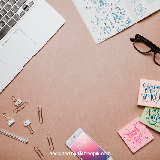 Free Top View Workspace Mockup With Copyspace Psd