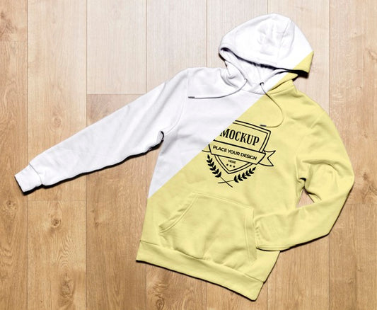 Free Top View Yellow Hoodie Mock-Up Psd