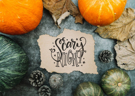 Free Torn Paper Mockup With Halloween Concept And Various Pumpkins Psd