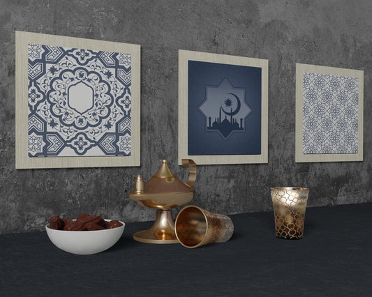 Free Traditional Ramadan Arrangement With Frames Mock-Up Psd