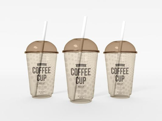 Free Transparent Plastic Coffee Cup With Straw Mockup Psd