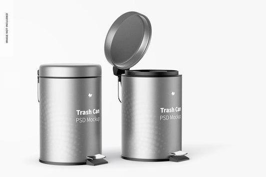 Free Trash Cans With Foot Pedal Mockup, Opened And Closed Psd