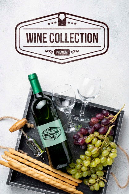 Free Tray With Bottle Of Wine Psd