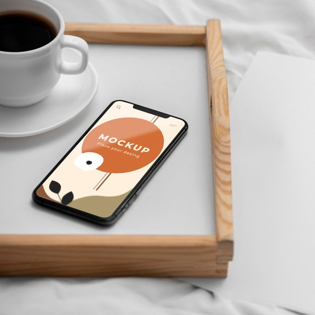 Free Tray With Cup Of Coffee And Mobile Psd