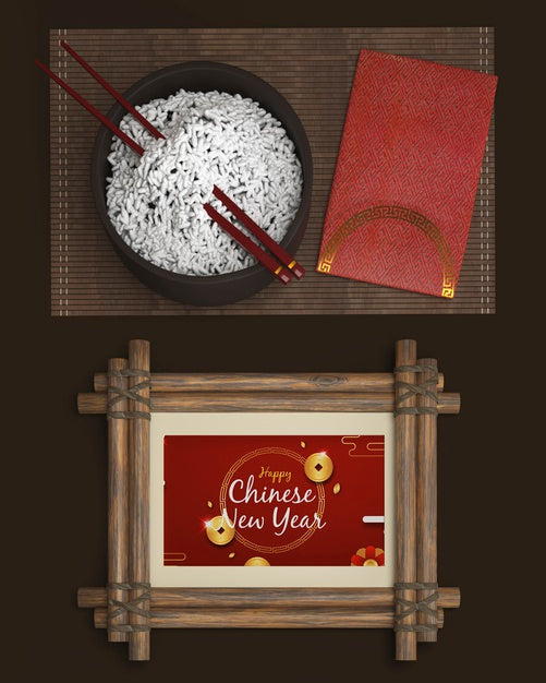 Free Tray With Rice And Decorations For New Year Psd