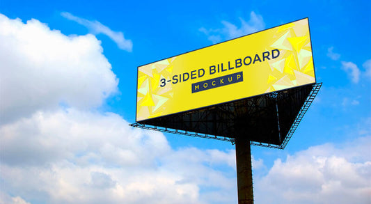 Free Triangle / 3-Sided Unipole Billboard Mockup Psd