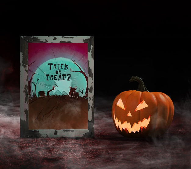 Free Trick Or Treat Broken Glass And Carved Pumpkin Psd