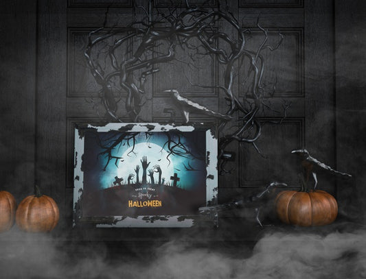 Free Trick Or Treat Spooky Halloween With Black Branches Psd