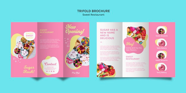 Free Trifold Brochure In Pink Tones For Candy Store Psd