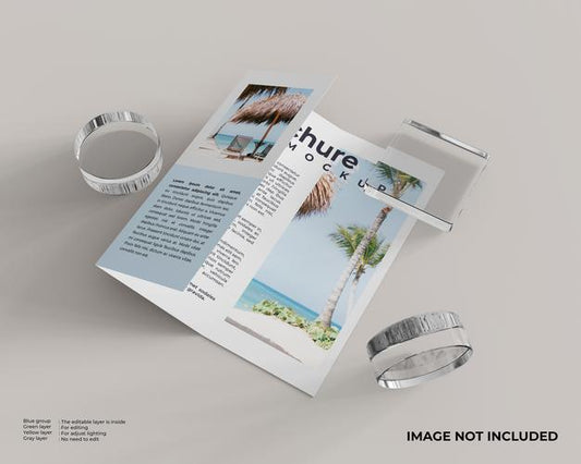 Free Trifold Brochure With A Square Glass Box And Two Cylinder Glass On Side Psd