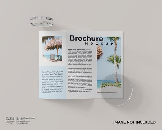 Free Trifold Brochure With Two Cylinder Glass Looks Top View Psd