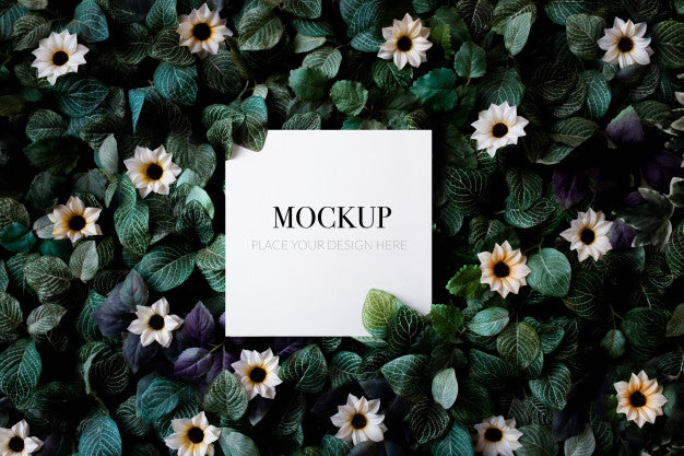 Free Tropical Foliage Background With Daisies Mockup Psd