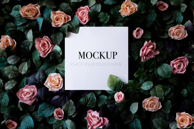 Free Tropical Foliage Background With Roses Mockup Psd