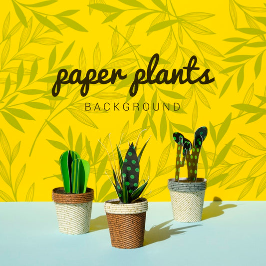 Free Tropical Paper Cacti Plants With Pots Background Psd