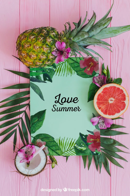 Free Tropical Summer Composition With Leaves And Fruits Psd
