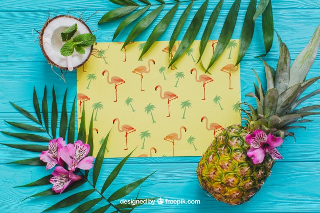 Free Tropical Summer Composition With Pineapple Psd