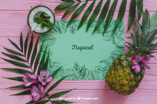 Free Tropical Summer Concept With Pineapple Psd
