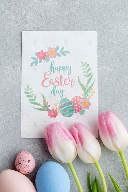 Free Tulips With Easter Eggs Psd