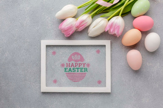 Free Tulips With Eggs And Frame Psd