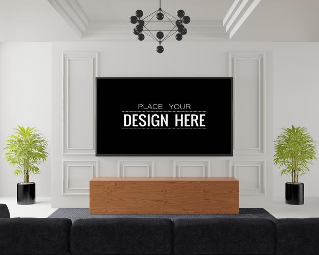 Free Tv Frame Mockup Interior In Living Room Psd