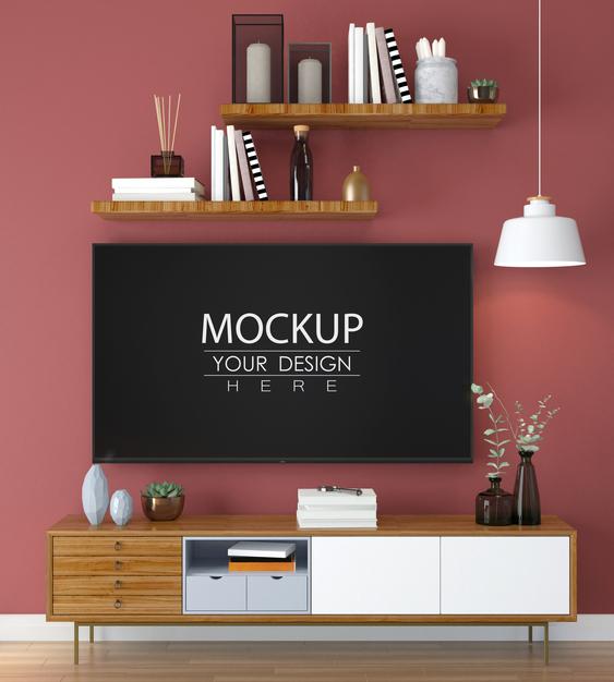 Free Tv In Living Room Mock Up Psd
