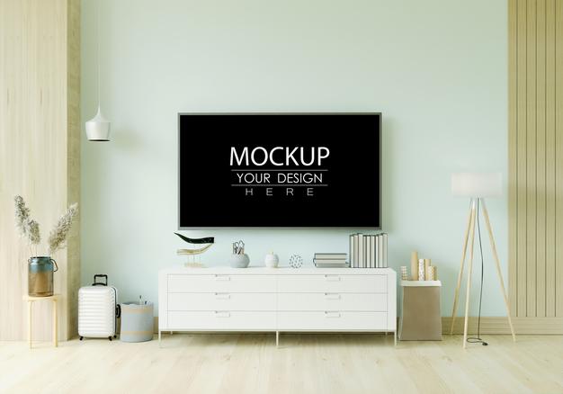 Free Tv In Living Room Mockup Psd