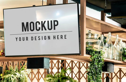 Free Tv Screen Mockup In A Restaurant Psd