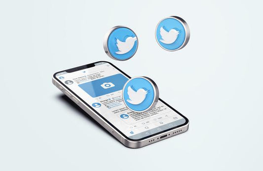 Free Twitter On Silver Mobile Phone Mockup With 3D Icons Psd
