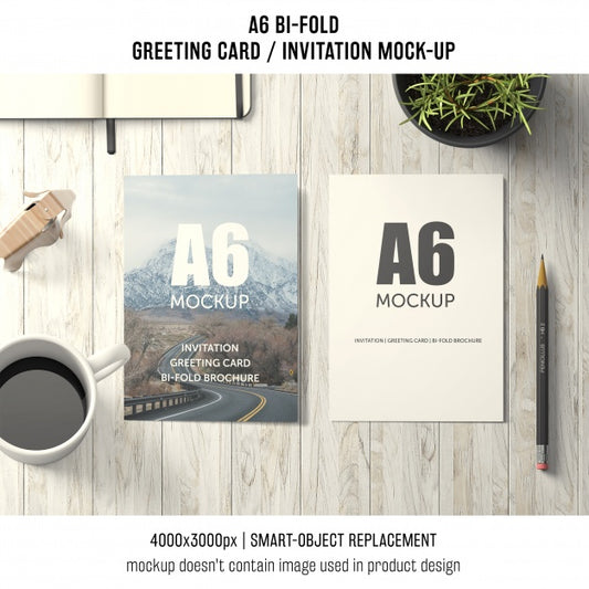 Free Two A6 Bi-Fold Greeting Card Mockups Psd
