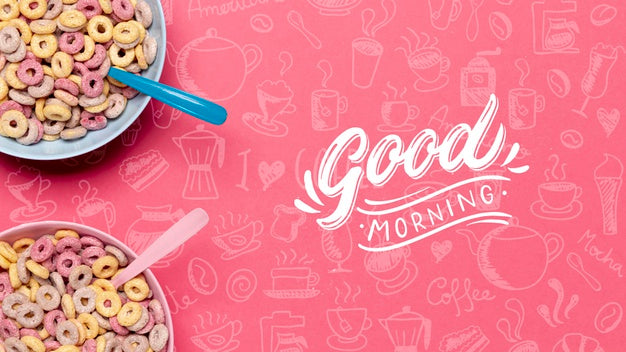 Free Two Bowls With Cereals And Spoons On Table Psd