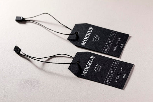 Free Two Clothing Black Size Tag Mock-Up Psd