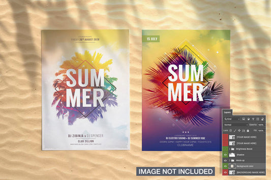 Free Two Flyer With Palm Shadow Mockup Psd