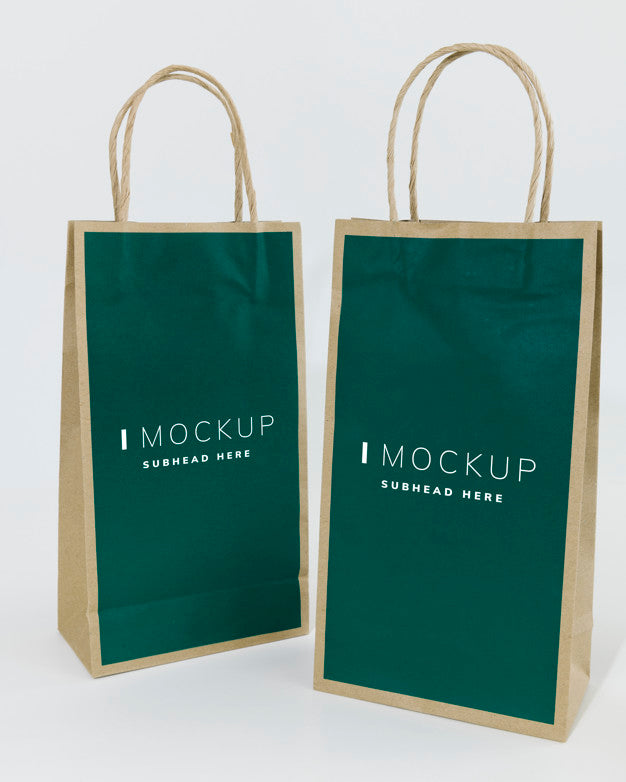 Free Two Green Paper Bag Mockups Psd