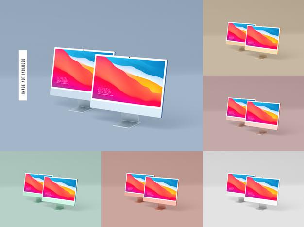 Free Two Isolated Desktop Screen Mockup Psd