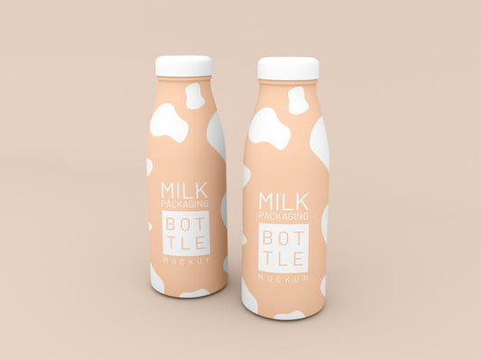 Free Two Milk Bottle Packaging Mockup Psd
