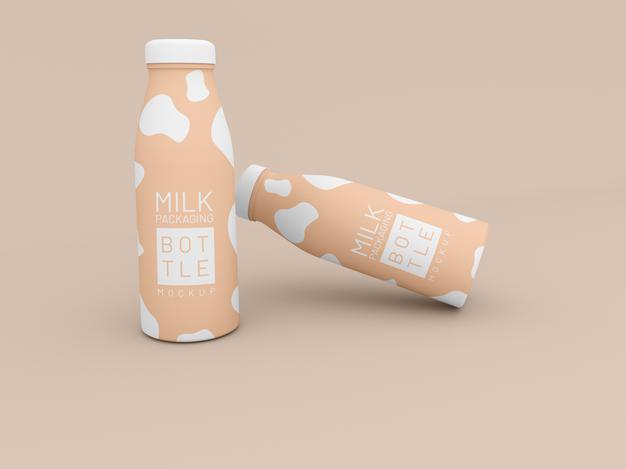 Free Two Milk Bottle Packaging Mockup Psd