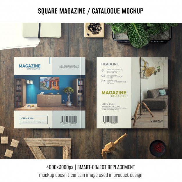 Free Two Modern Square Magazine Or Catalogue Mockups Psd
