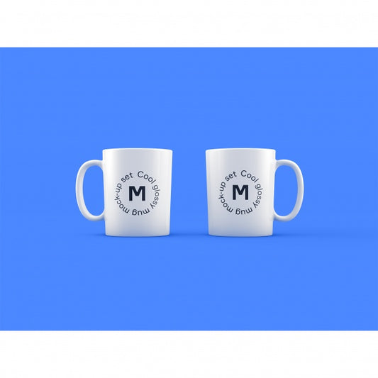 Free Two Mugs On Blue Background Mock Up Psd